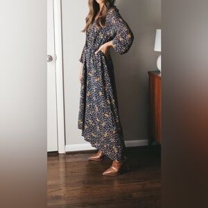 THML Navy and Mustard Patterned Maxi Dress